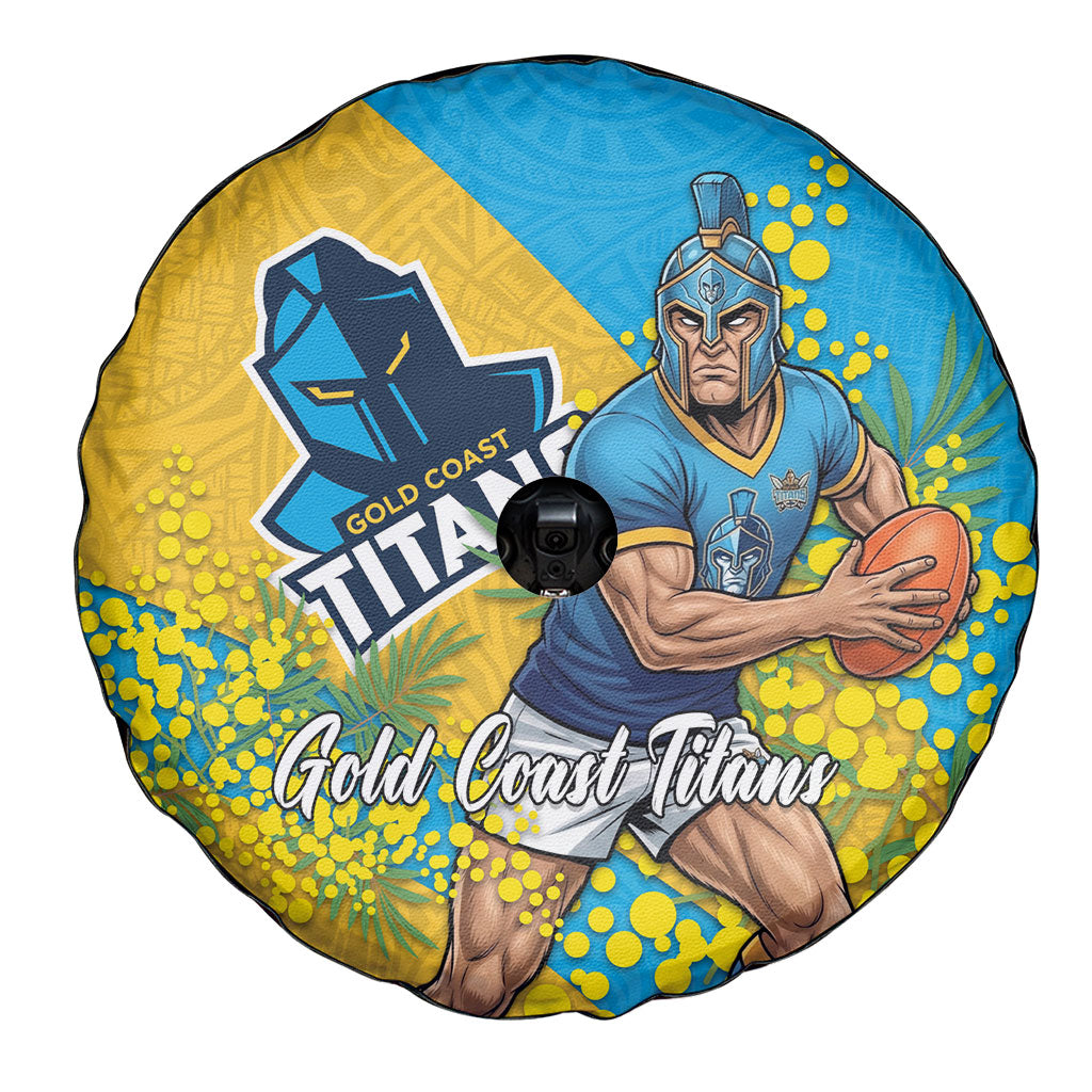 Gold Coast Titans Spare Tire Cover Golden Wattle Floral Polynesian - Australian Flower - Rugby Mascot