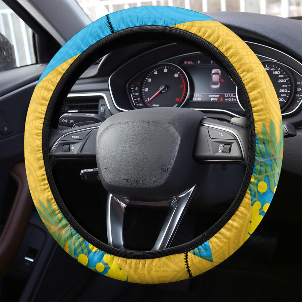 Gold Coast Titans Steering Wheel Cover Golden Wattle Floral Polynesian - Australian Flower - Rugby Mascot