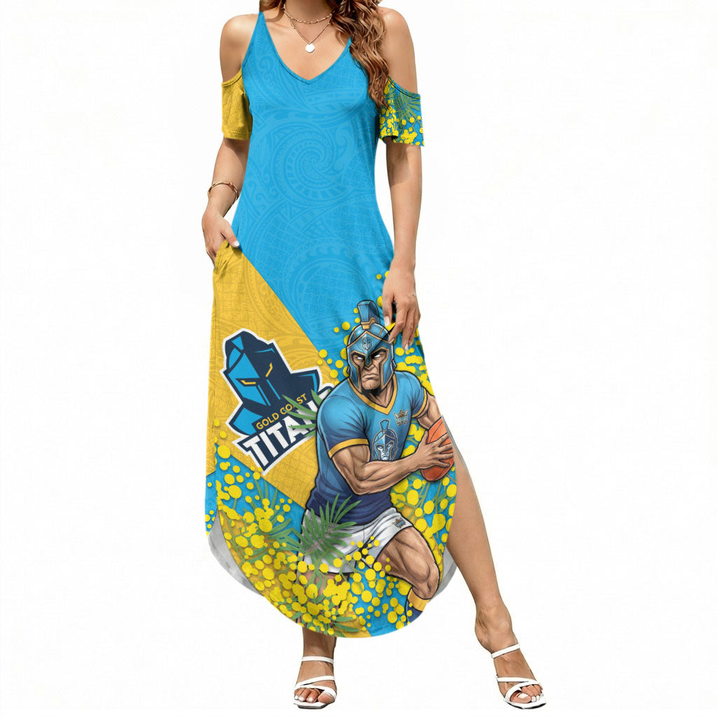 Gold Coast Titans Summer Maxi Dress Golden Wattle Floral Polynesian - Australian Flower - Rugby Mascot