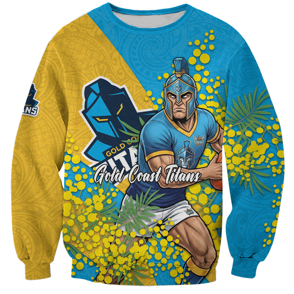 Gold Coast Titans Sweatshirt Golden Wattle Floral Polynesian - Australian Flower - Rugby Mascot