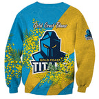 Gold Coast Titans Sweatshirt Golden Wattle Floral Polynesian - Australian Flower - Rugby Mascot