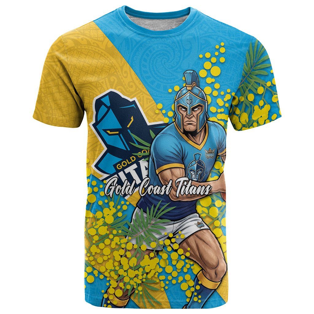 Gold Coast Titans T Shirt Golden Wattle Floral Polynesian - Australian Flower - Rugby Mascot