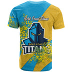 Gold Coast Titans T Shirt Golden Wattle Floral Polynesian - Australian Flower - Rugby Mascot