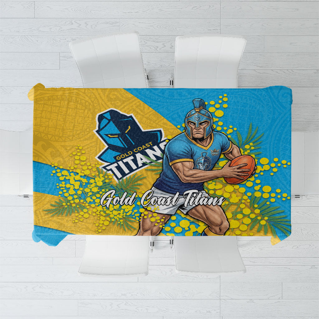 Gold Coast Titans Tablecloth Golden Wattle Floral Polynesian - Australian Flower - Rugby Mascot
