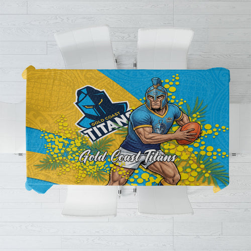Gold Coast Titans Tablecloth Golden Wattle Floral Polynesian - Australian Flower - Rugby Mascot