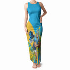 Gold Coast Titans Tank Maxi Dress Golden Wattle Floral Polynesian - Australian Flower - Rugby Mascot