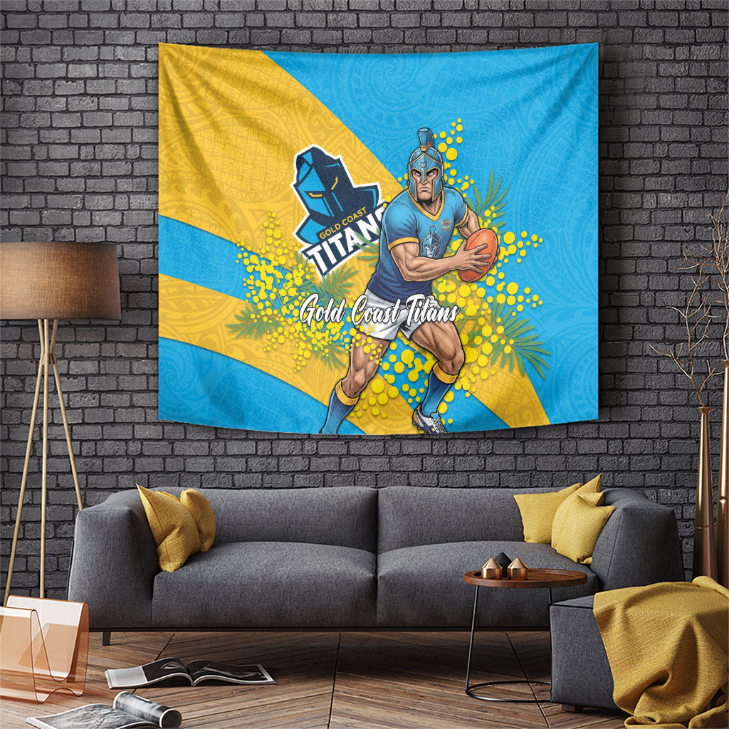 Gold Coast Titans Tapestry Golden Wattle Floral Polynesian - Australian Flower - Rugby Mascot