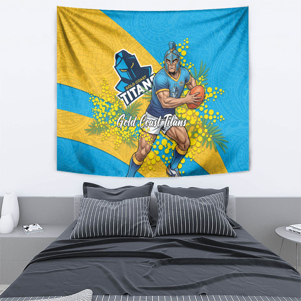 Gold Coast Titans Tapestry Golden Wattle Floral Polynesian - Australian Flower - Rugby Mascot