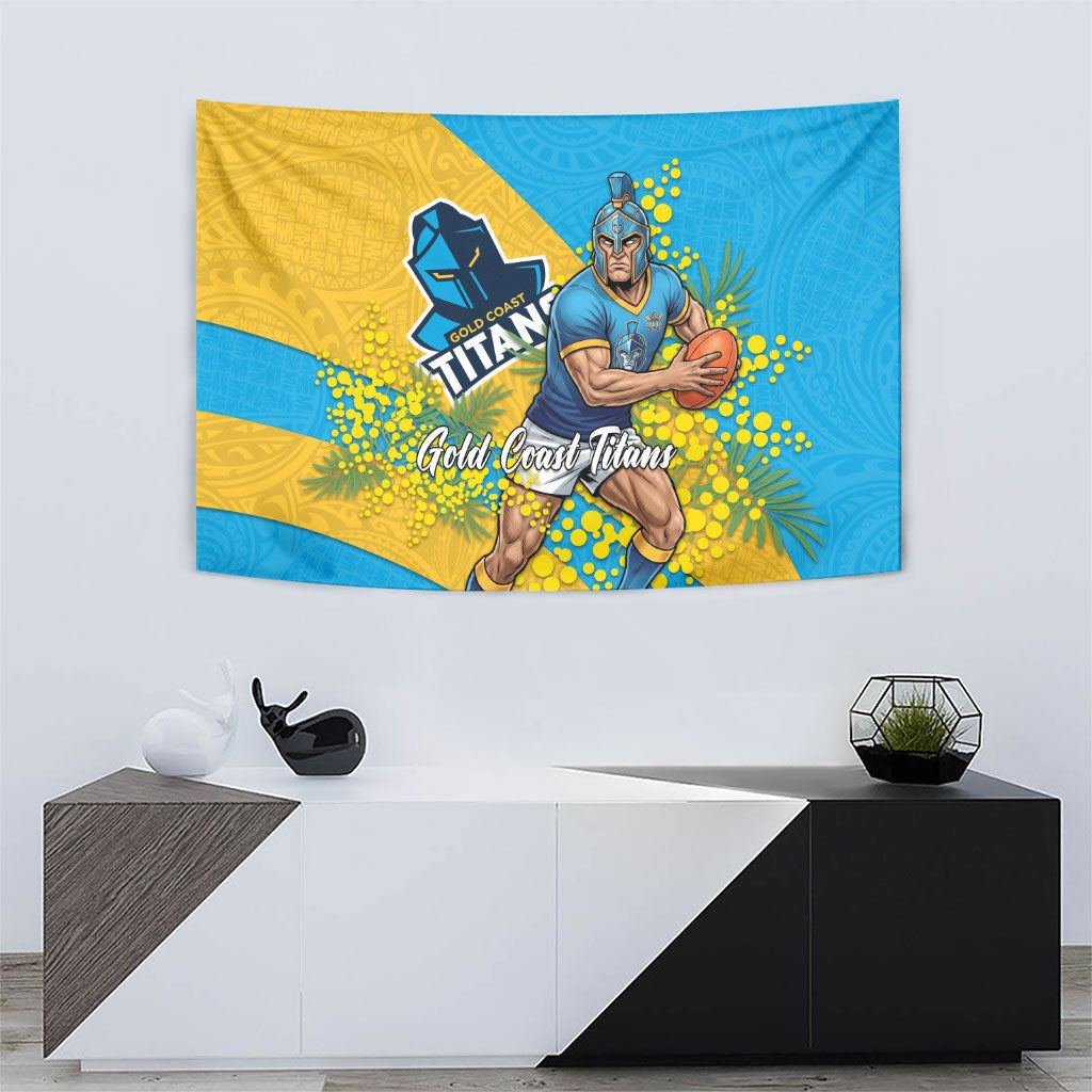 Gold Coast Titans Tapestry Golden Wattle Floral Polynesian - Australian Flower - Rugby Mascot