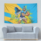 Gold Coast Titans Tapestry Golden Wattle Floral Polynesian - Australian Flower - Rugby Mascot