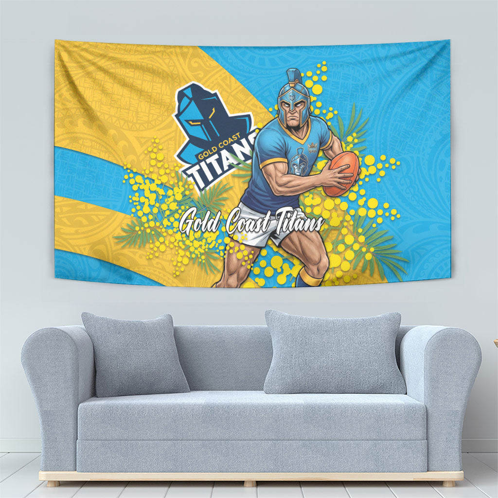 Gold Coast Titans Tapestry Golden Wattle Floral Polynesian - Australian Flower - Rugby Mascot