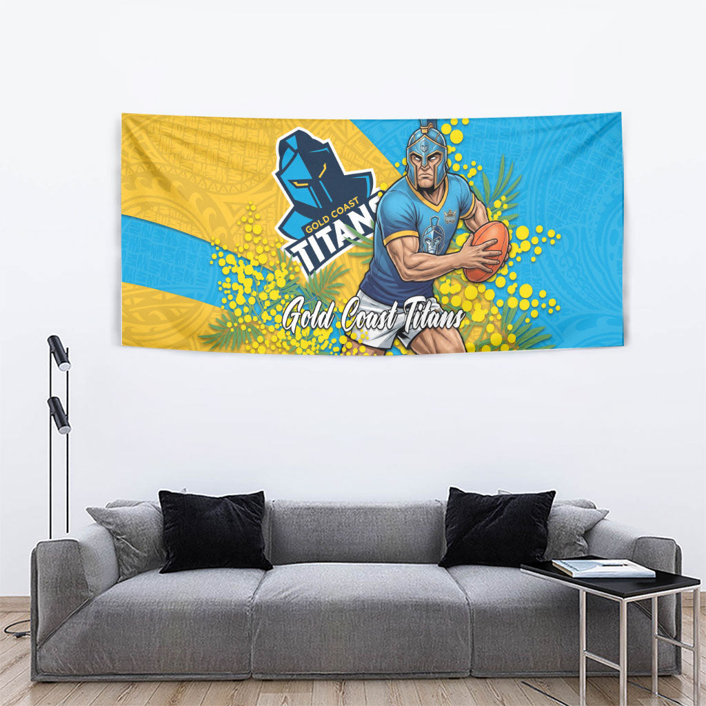 Gold Coast Titans Tapestry Golden Wattle Floral Polynesian - Australian Flower - Rugby Mascot