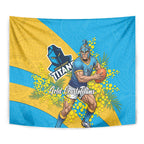 Gold Coast Titans Tapestry Golden Wattle Floral Polynesian - Australian Flower - Rugby Mascot