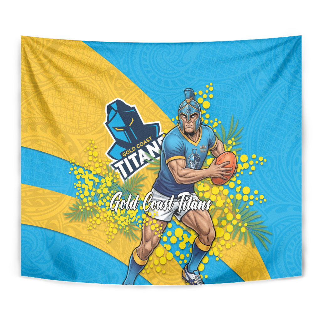 Gold Coast Titans Tapestry Golden Wattle Floral Polynesian - Australian Flower - Rugby Mascot