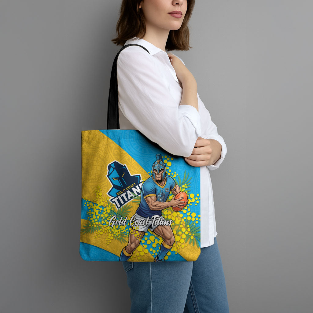 Gold Coast Titans Tote Bag Golden Wattle Floral Polynesian - Australian Flower - Rugby Mascot