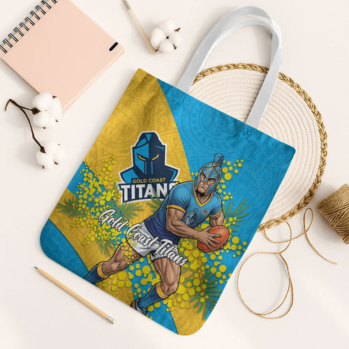 Gold Coast Titans Tote Bag Golden Wattle Floral Polynesian - Australian Flower - Rugby Mascot