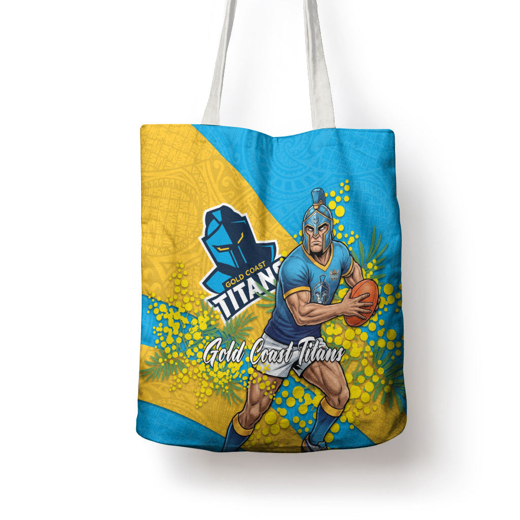 Gold Coast Titans Tote Bag Golden Wattle Floral Polynesian - Australian Flower - Rugby Mascot