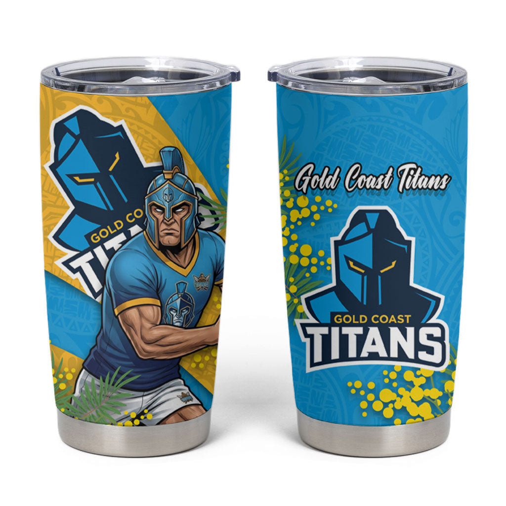 Gold Coast Titans Tumbler Cup Golden Wattle Floral Polynesian - Australian Flower - Rugby Mascot