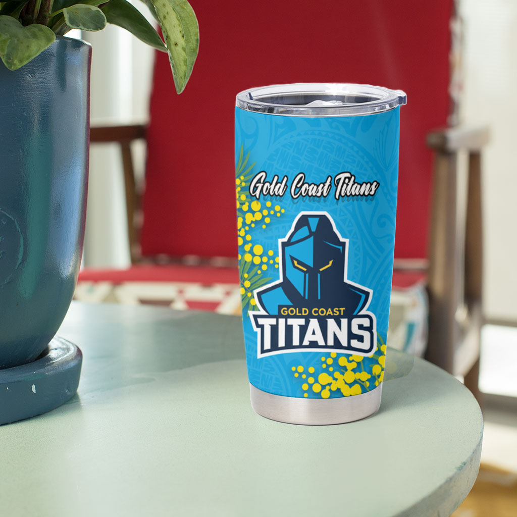 Gold Coast Titans Tumbler Cup Golden Wattle Floral Polynesian - Australian Flower - Rugby Mascot