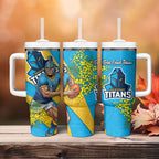 Gold Coast Titans Tumbler With Handle Golden Wattle Floral Polynesian - Australian Flower - Rugby Mascot