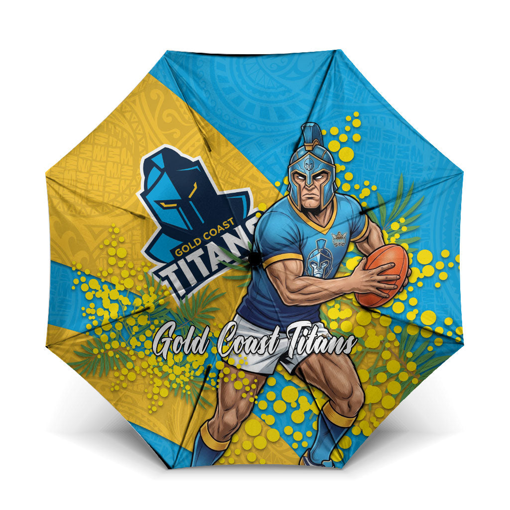 Gold Coast Titans Umbrella Golden Wattle Floral Polynesian - Australian Flower - Rugby Mascot