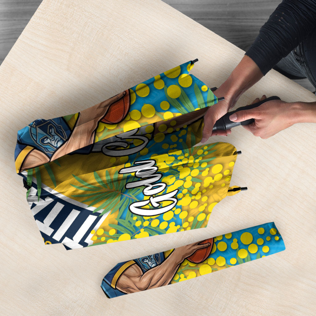 Gold Coast Titans Umbrella Golden Wattle Floral Polynesian - Australian Flower - Rugby Mascot