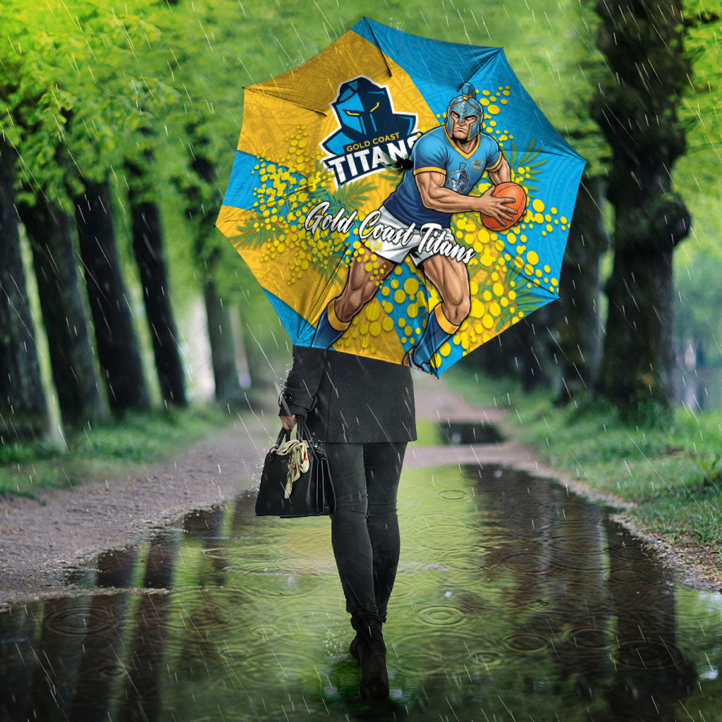 Gold Coast Titans Umbrella Golden Wattle Floral Polynesian - Australian Flower - Rugby Mascot