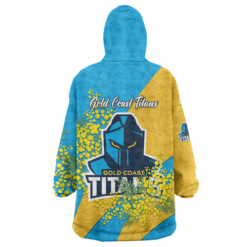Gold Coast Titans Wearable Blanket Hoodie Golden Wattle Floral Polynesian - Australian Flower - Rugby Mascot