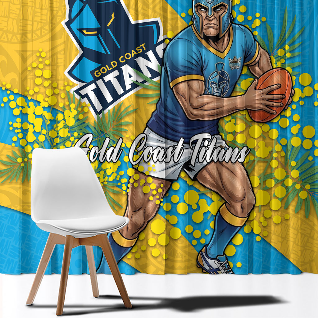 Gold Coast Titans Window Curtain Golden Wattle Floral Polynesian - Australian Flower - Rugby Mascot