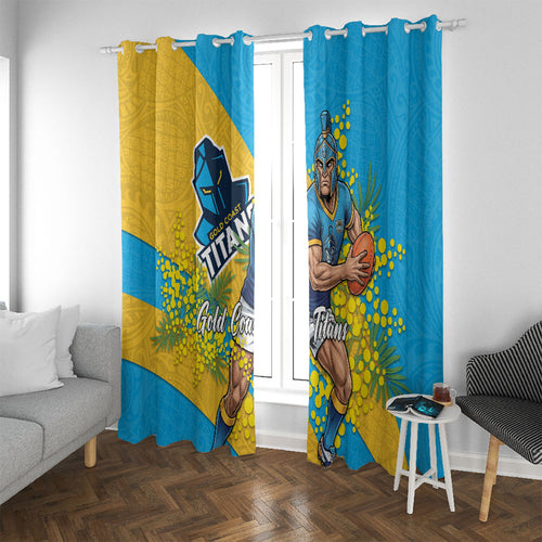 Gold Coast Titans Window Curtain Golden Wattle Floral Polynesian - Australian Flower - Rugby Mascot