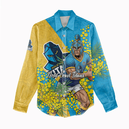 Gold Coast Titans Women Casual Shirt Golden Wattle Floral Polynesian - Australian Flower - Rugby Mascot