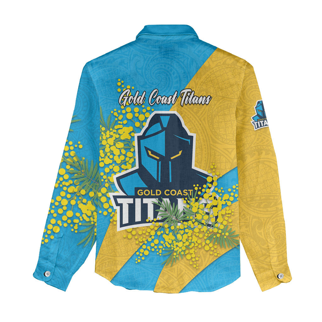 Gold Coast Titans Women Casual Shirt Golden Wattle Floral Polynesian - Australian Flower - Rugby Mascot