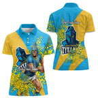 Gold Coast Titans Women Polo Shirt Golden Wattle Floral Polynesian - Australian Flower - Rugby Mascot