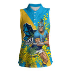 Gold Coast Titans Women Sleeveless Polo Shirt Golden Wattle Floral Polynesian - Australian Flower - Rugby Mascot