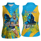 Gold Coast Titans Women Sleeveless Polo Shirt Golden Wattle Floral Polynesian - Australian Flower - Rugby Mascot