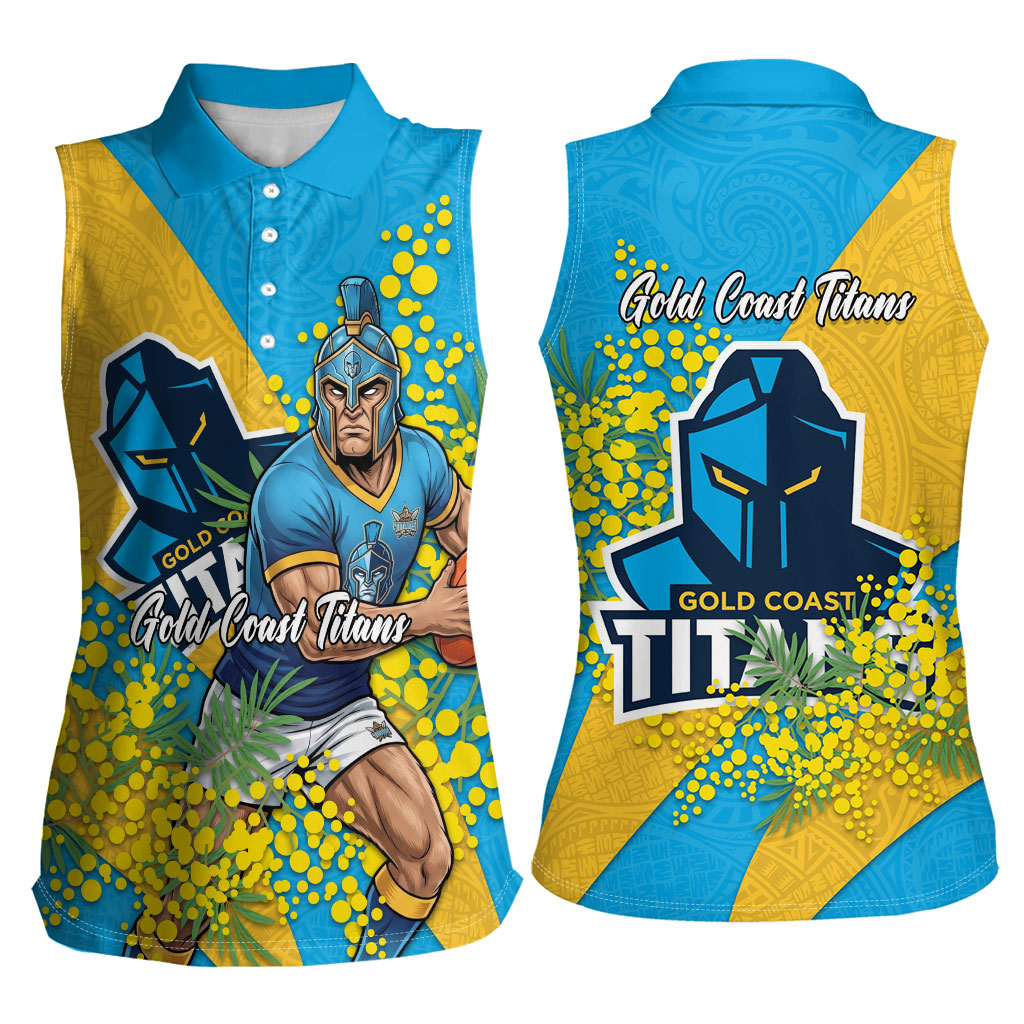 Gold Coast Titans Women Sleeveless Polo Shirt Golden Wattle Floral Polynesian - Australian Flower - Rugby Mascot