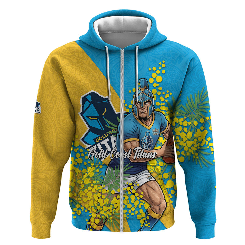 Gold Coast Titans Zip Hoodie Golden Wattle Floral Polynesian - Australian Flower - Rugby Mascot