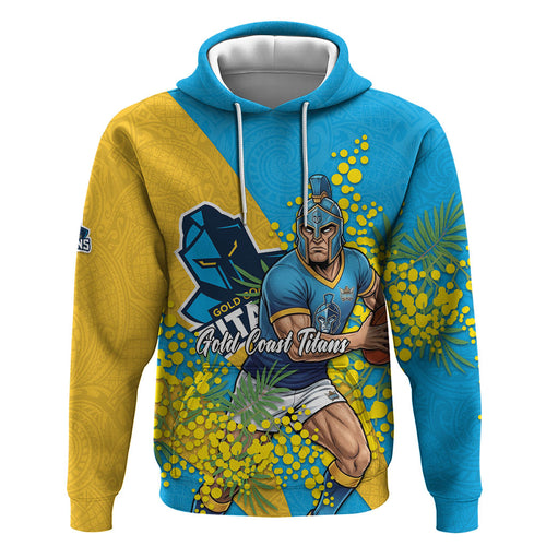 Gold Coast Titans Zip Hoodie Golden Wattle Floral Polynesian - Australian Flower - Rugby Mascot