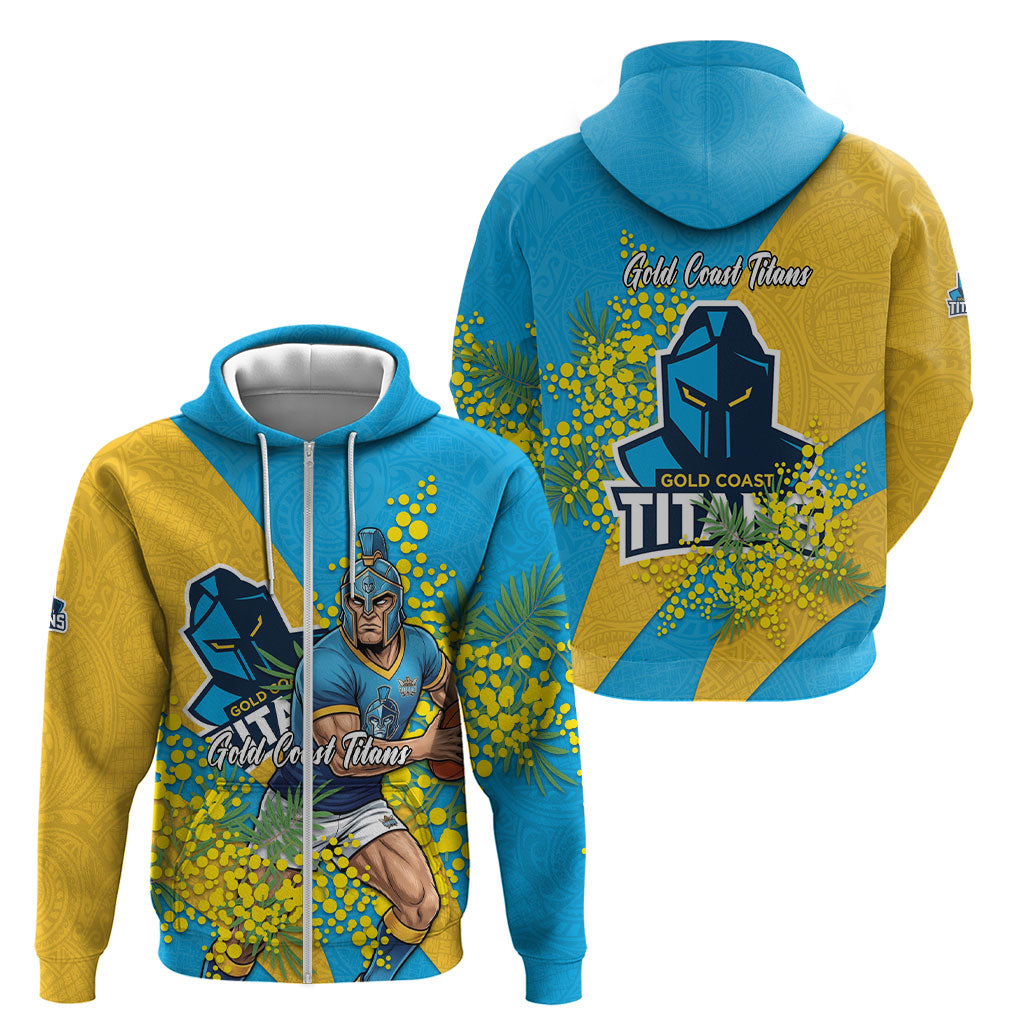 Gold Coast Titans Zip Hoodie Golden Wattle Floral Polynesian - Australian Flower - Rugby Mascot