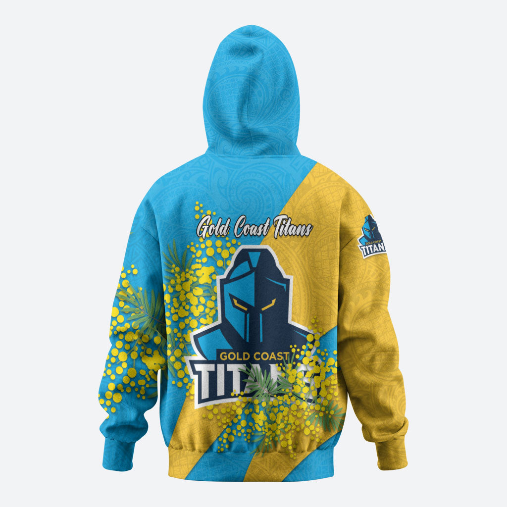 Gold Coast Titans Zip Hoodie Golden Wattle Floral Polynesian - Australian Flower - Rugby Mascot
