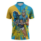 Gold Coast Titans Zipper Polo Shirt Golden Wattle Floral Polynesian - Australian Flower - Rugby Mascot