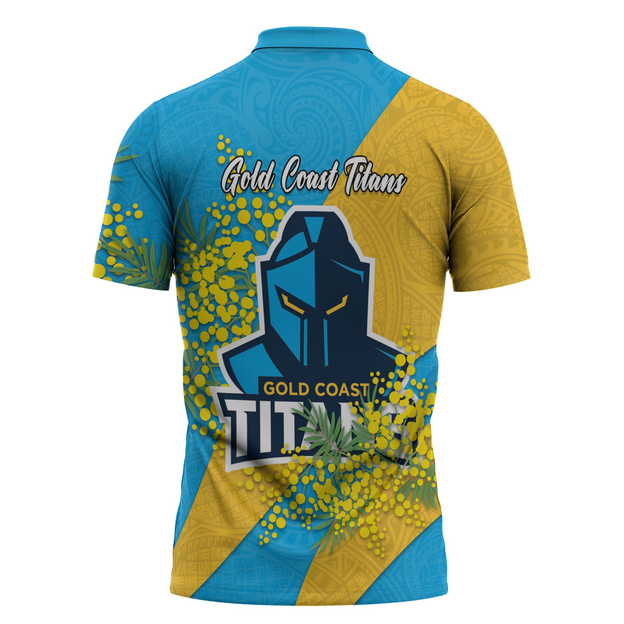 Gold Coast Titans Zipper Polo Shirt Golden Wattle Floral Polynesian - Australian Flower - Rugby Mascot
