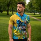 Gold Coast Titans Zipper Polo Shirt Golden Wattle Floral Polynesian - Australian Flower - Rugby Mascot
