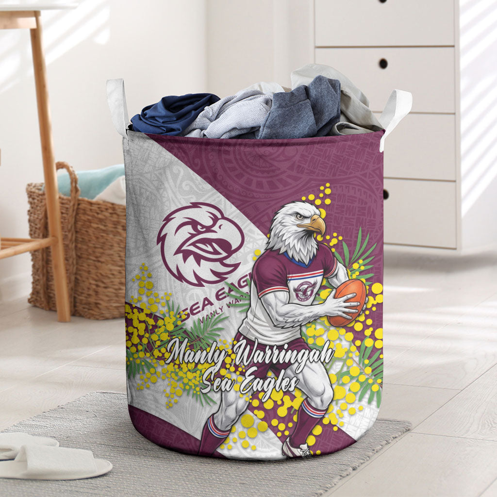 Manly Warringah Sea Eagles Laundry Basket Golden Wattle Floral Polynesian - Australian Flower - Rugby Mascot