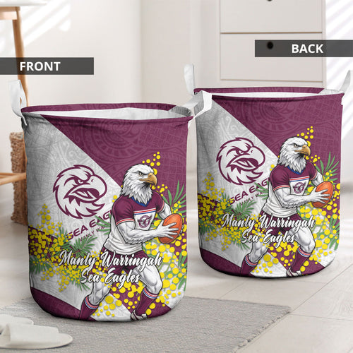 Manly Warringah Sea Eagles Laundry Basket Golden Wattle Floral Polynesian - Australian Flower - Rugby Mascot