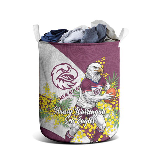 Manly Warringah Sea Eagles Laundry Basket Golden Wattle Floral Polynesian - Australian Flower - Rugby Mascot