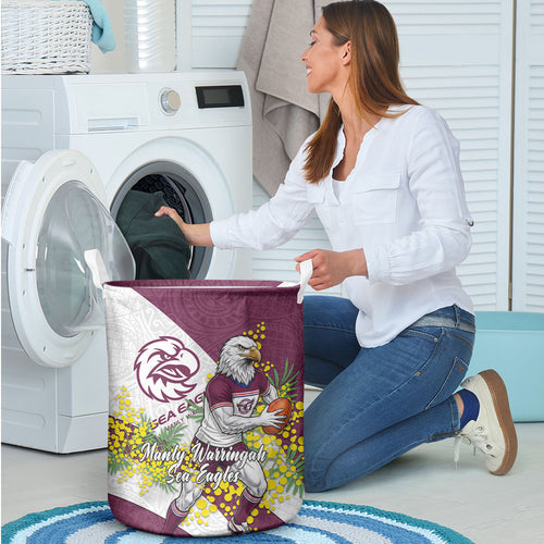 Manly Warringah Sea Eagles Laundry Basket Golden Wattle Floral Polynesian - Australian Flower - Rugby Mascot
