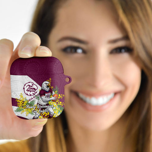 Manly Warringah Sea Eagles AirPods Case Golden Wattle Floral Polynesian - Australian Flower - Rugby Mascot