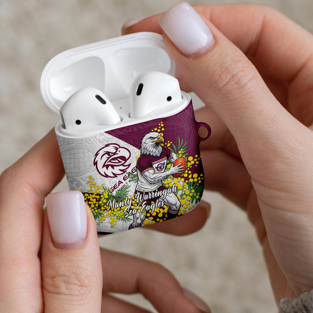 Manly Warringah Sea Eagles AirPods Case Golden Wattle Floral Polynesian - Australian Flower - Rugby Mascot