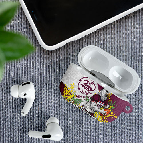 Manly Warringah Sea Eagles AirPods Case Golden Wattle Floral Polynesian - Australian Flower - Rugby Mascot